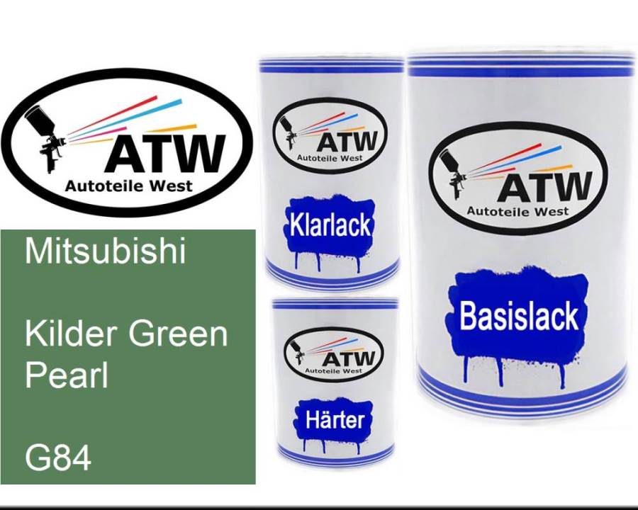 Mitsubishi, Kilder Green Pearl, G84: 500ml Lackdose + 500ml Klarlack + 250ml Härter - Set, von ATW Autoteile West.